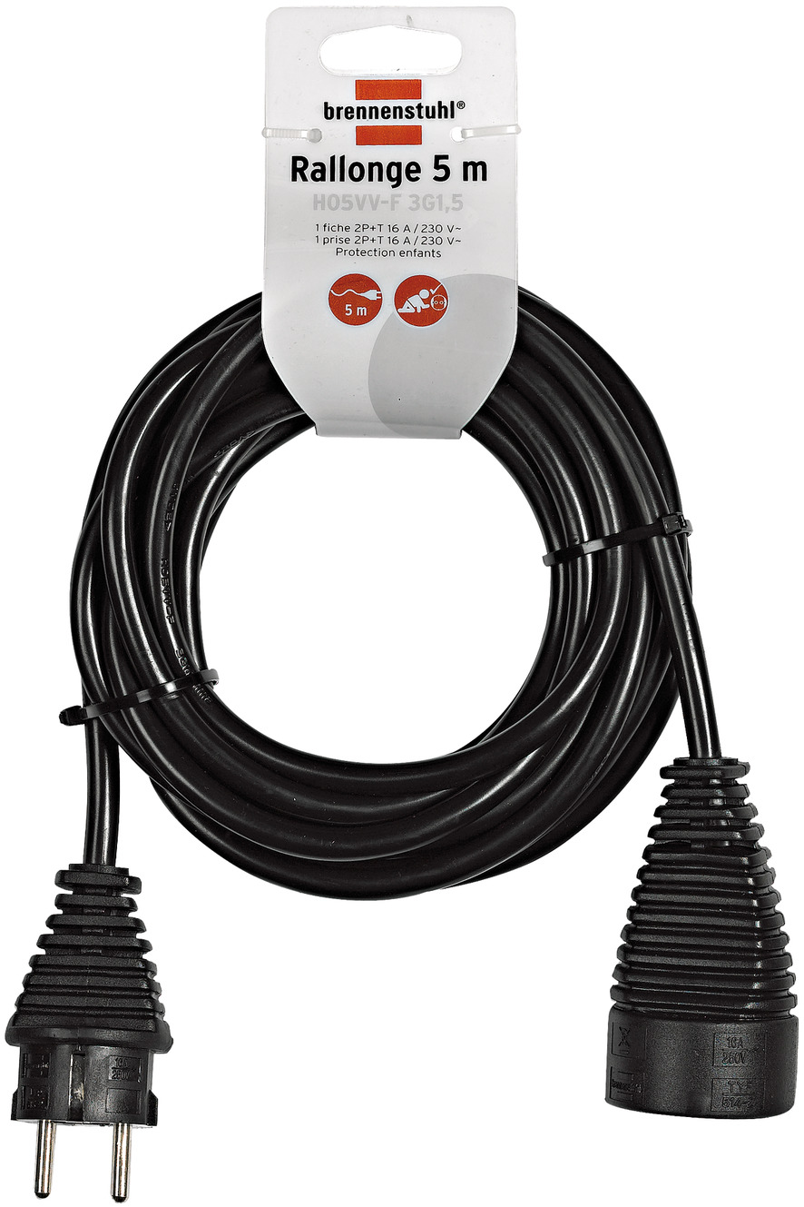 Rallonge électrique 5m H05VV-F 3G1,5 noir