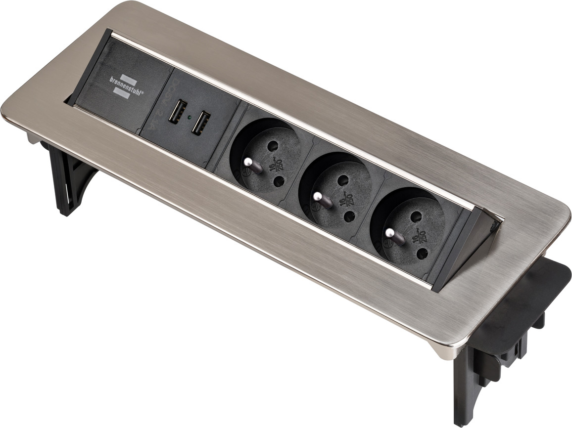 Multiprise encastrable avec 3 prises 230 V, 1 port USB et 1 port
